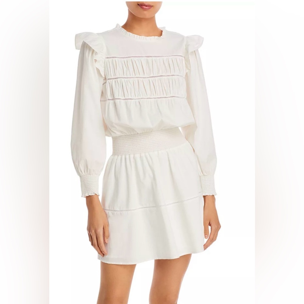 Rails Faren White Mini Dress Small Ruffle Smocked Waist Boho Long Sleeve